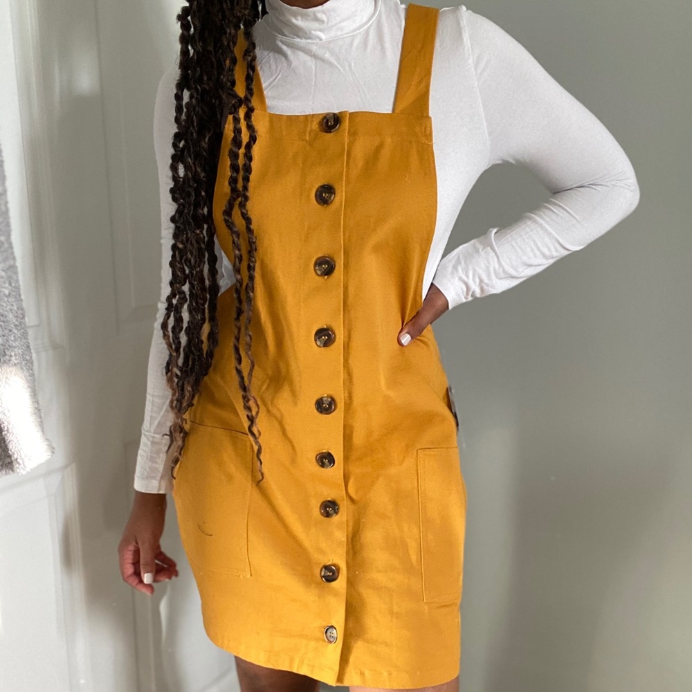 Mustard Button Front Twill Dress